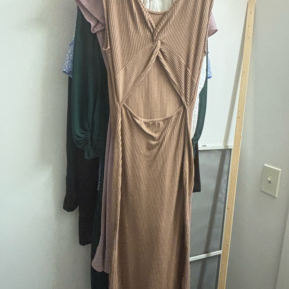 Tan Ribbed Cut-Out Dress - Picture 2 of 2
